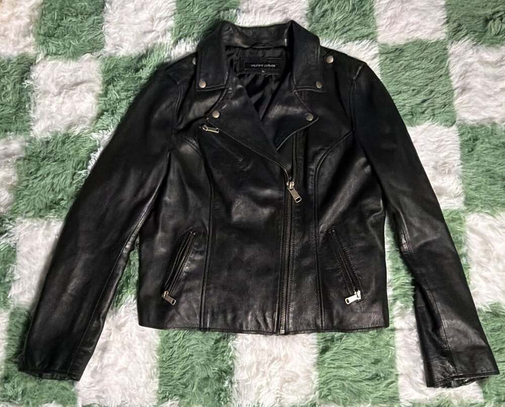 Wilsons Leather Biker Jacket Size XL Black Genuine Leather Motorcycle